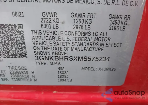 2021 Chevrolet Blazer Awd 2Lt из США, поврежденный, VIN 3GNKBHRSXMS575234